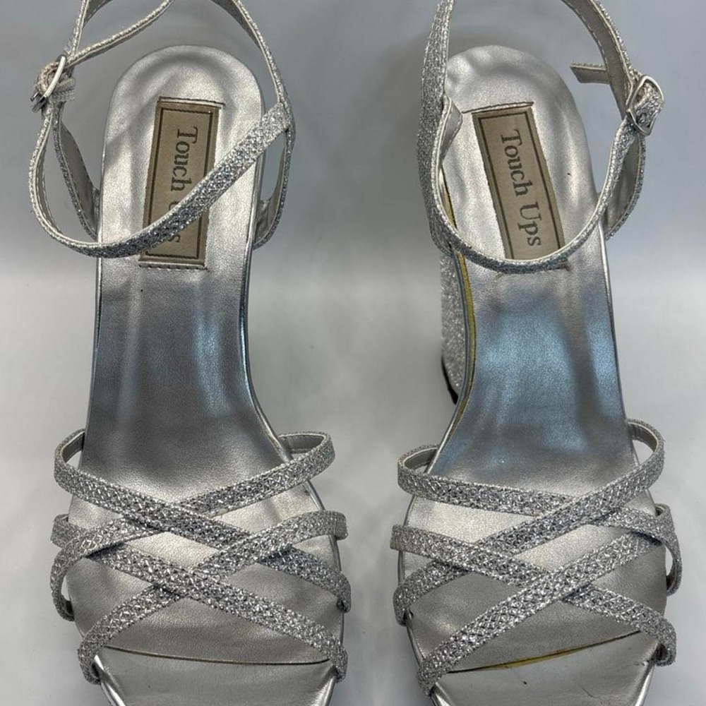 Platform Pumps Special Occasion Silver Glitter Sz 8 Heel 4" Strappy Sandals NEW